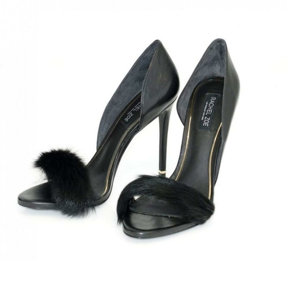 🆕Rachel Zoe | Tami Genuine Sheep Fur d'Orsay Heels Black Womens Size 8.5 - Picture 1 of 5